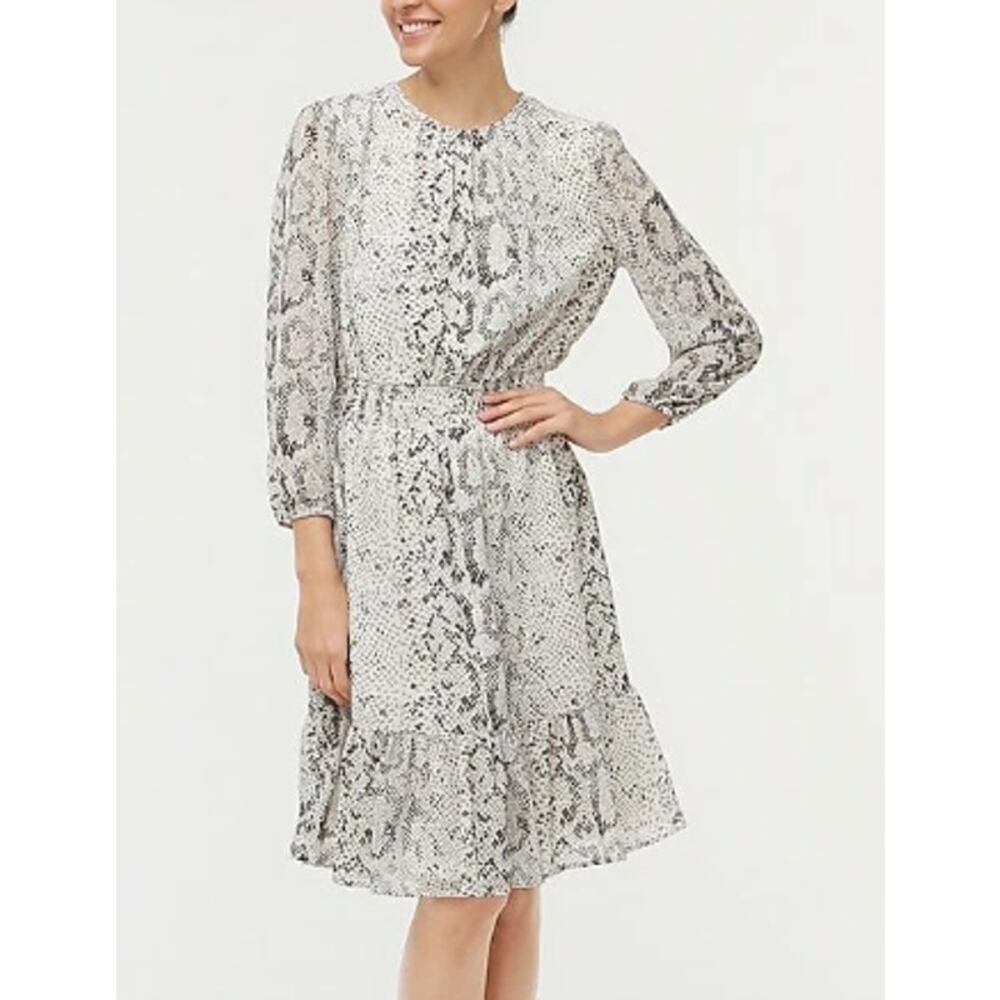 NEW J. Crew Dress Womens M Gray Snakeskin Balloon Sleeve Smocked‎ Animal Print